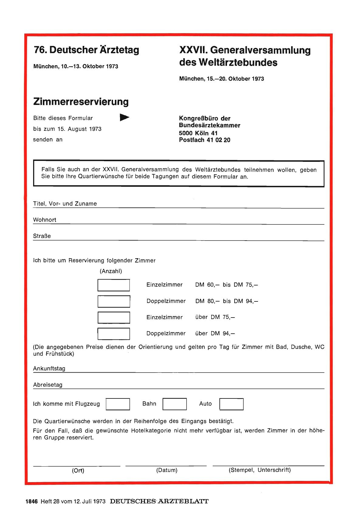 Vorschauseite 1: 76. Deutscher Ärztetag: Zimmerreservierung
