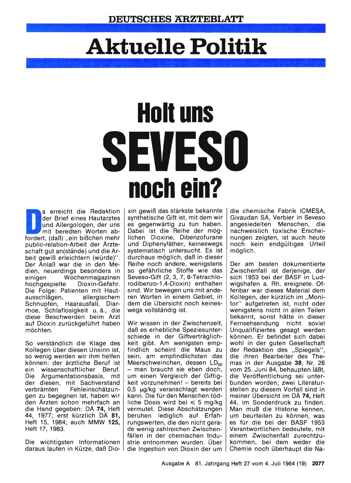 Vorschauseite 1: Holt uns Seveso noch ein?