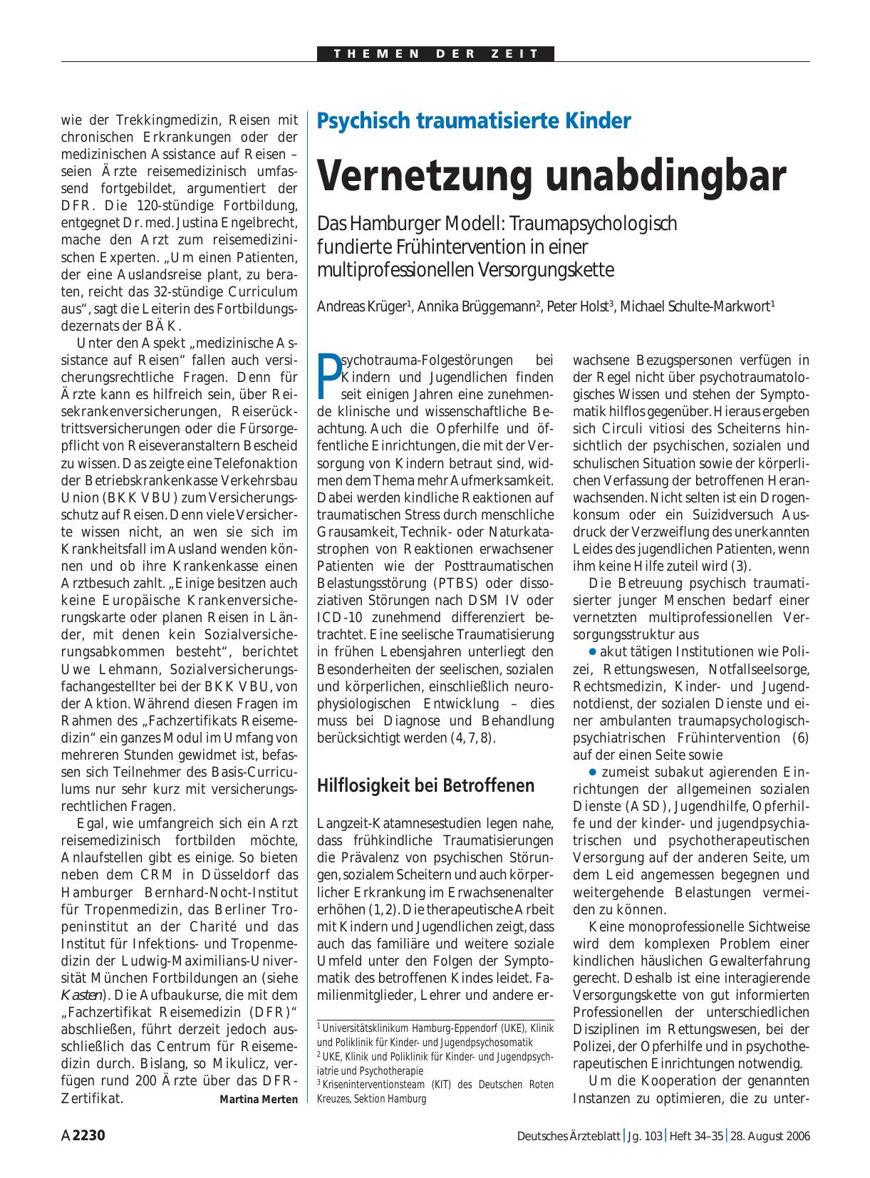 Vorschauseite 1: Psychisch traumatisierte Kinder: Vernetzung unabdingbar