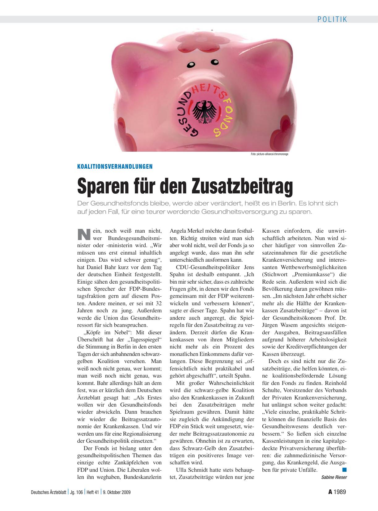Vorschauseite 1: Koalitionsverhandlungen: Sparen für den Zusatzbeitrag