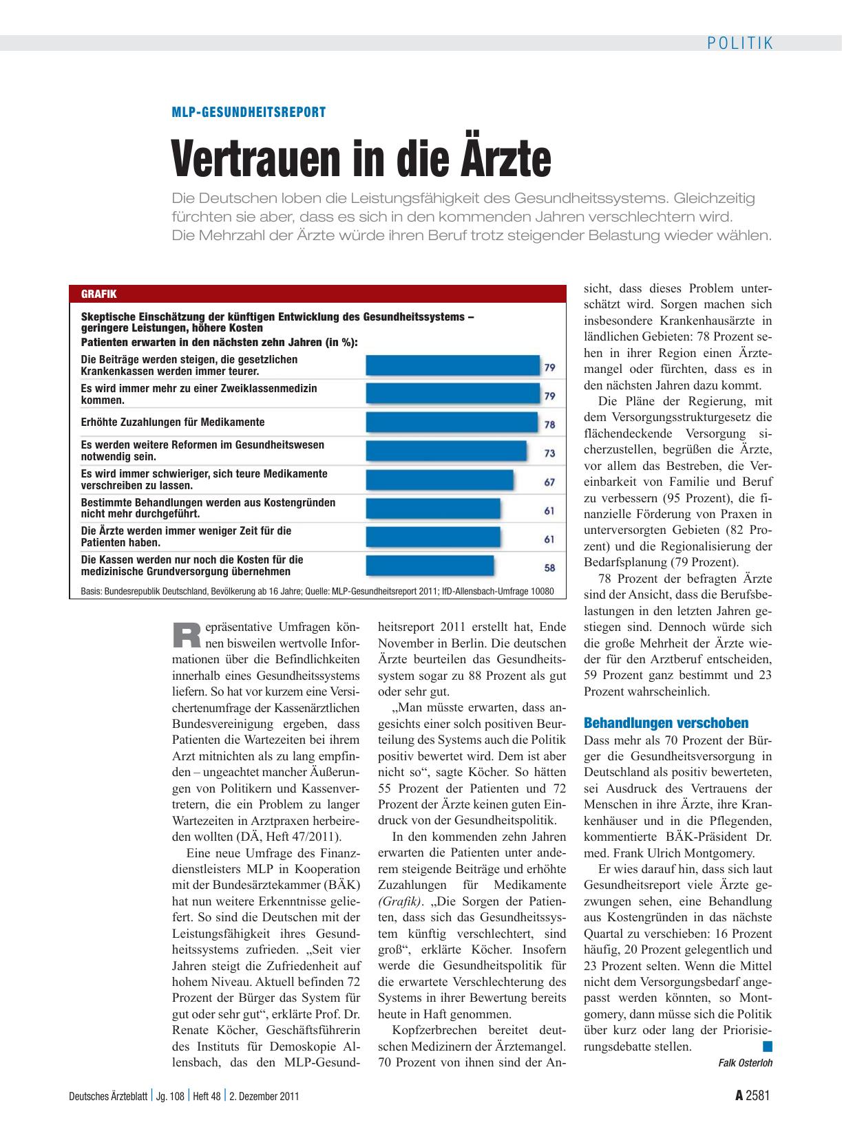 Vorschauseite 1: MLP-Gesundheitsreport: Vertrauen in die Ärzte