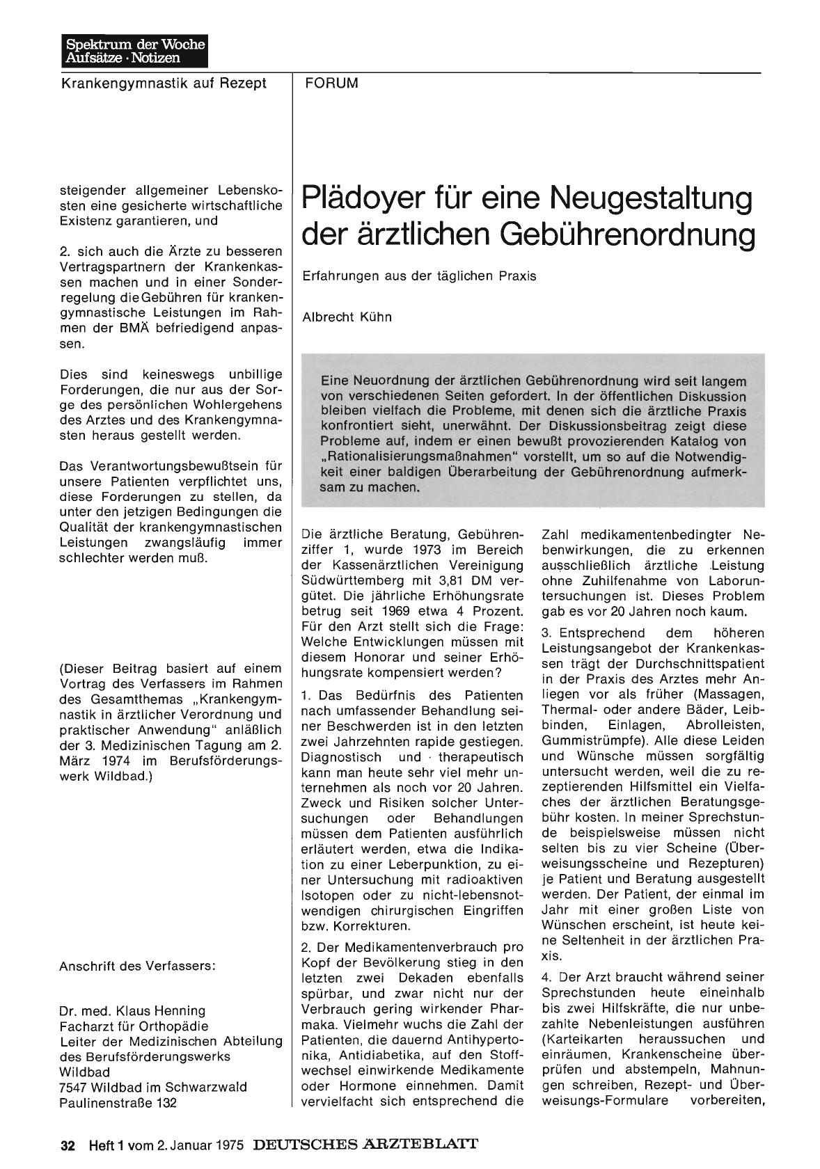 Vorschauseite 1: Plädoyer für eine Neugestaltung der ärztlichen Gebührenordnung