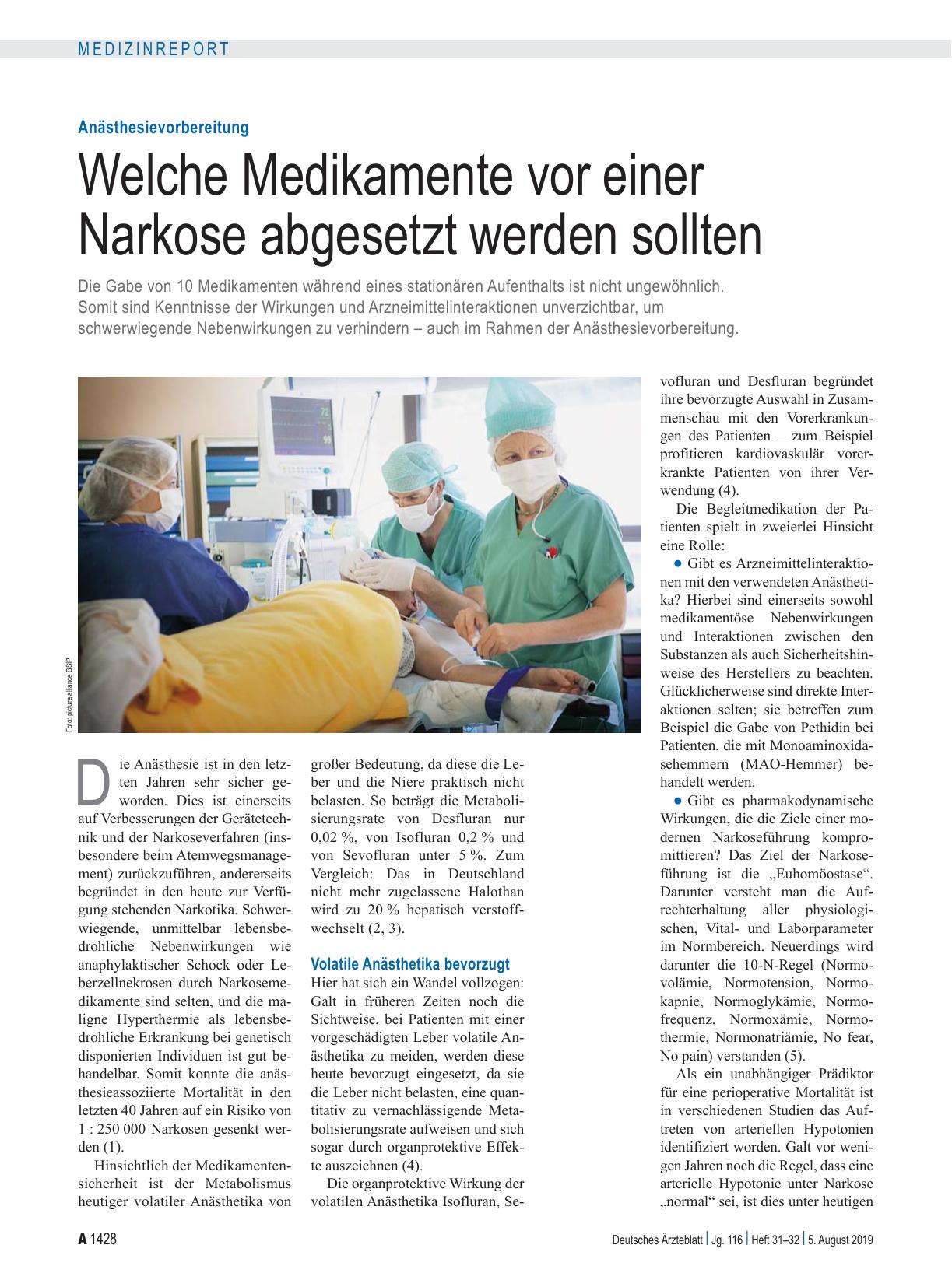 Vorschauseite 1: Anästhesievorbereitung: Welche Medikamente vor einer Narkose abgesetzt werden sollten