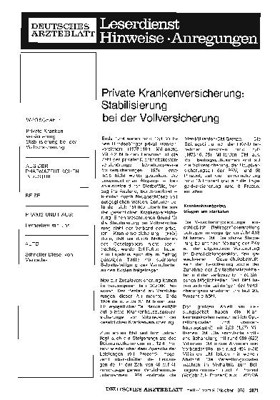 Vorschauseite 1: Private Krankenversicherung: Stabilisierung bei der Vollversicherung