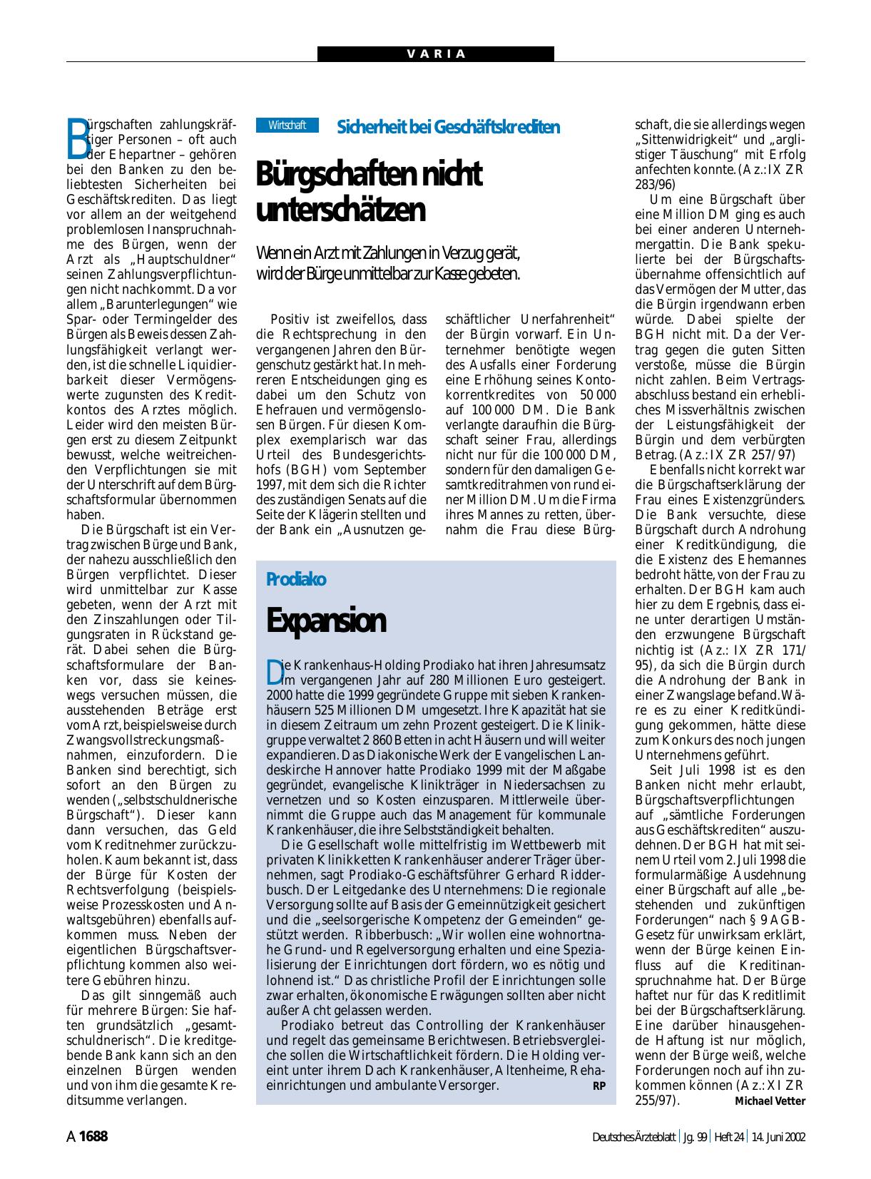 Vorschauseite 1: Sicherheit bei Geschäftskrediten: Bürgschaften nicht unterschätzen