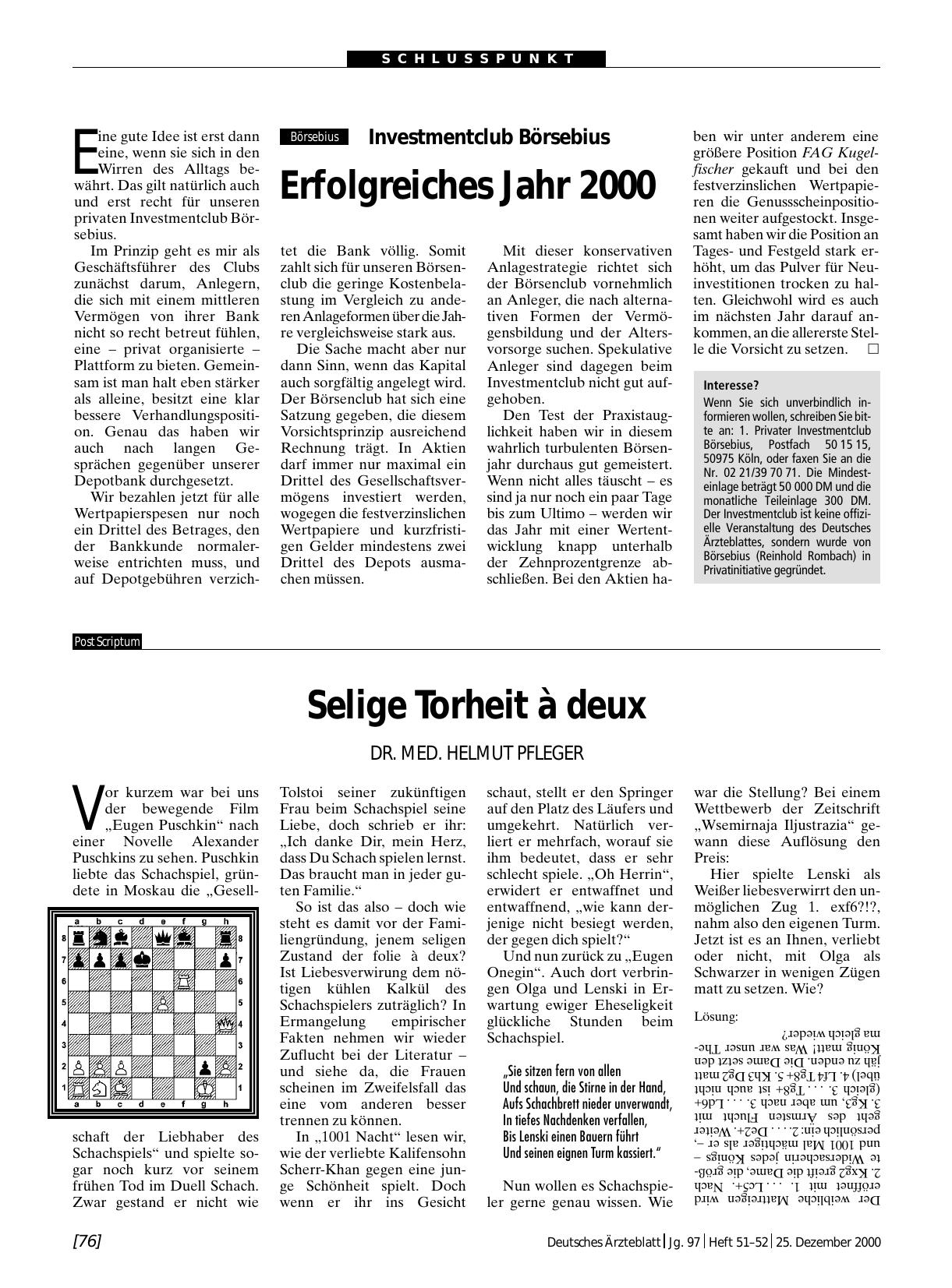 Vorschauseite 1: Investmentclub Börsebius: Erfolgreiches Jahr 2000