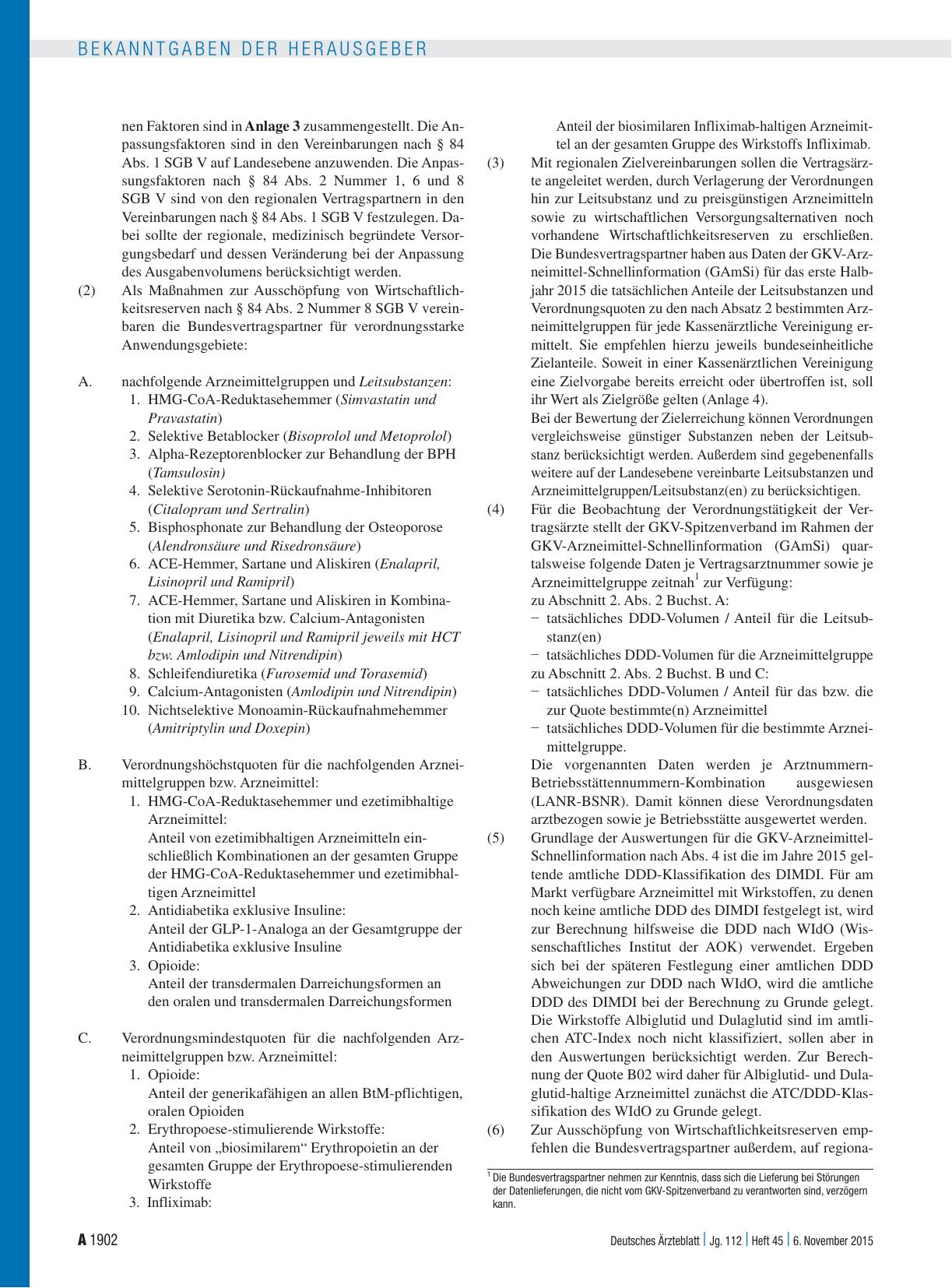 Vorschauseite 2: Rahmenvorgaben nach § 84 Abs. 7 SGB V – Arzneimittel – für das Jahr 2016 vereinbart zwischen dem Spitzenverband Bund der Krankenkassen (GKV-Spitzenverband) und der Kassenärztliche…