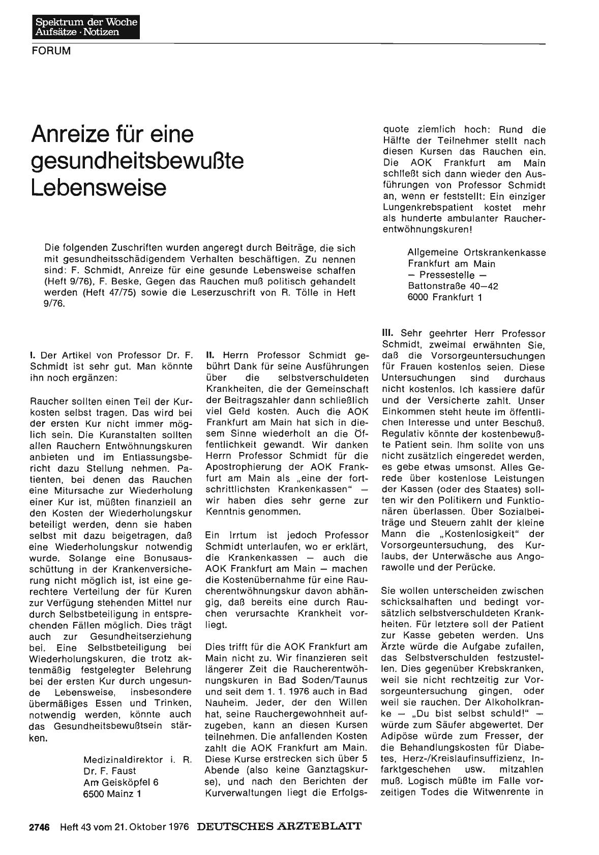 Vorschauseite 1: Anreize für eine gesundheitsbewußte Lebensweise: Stellungnahme II