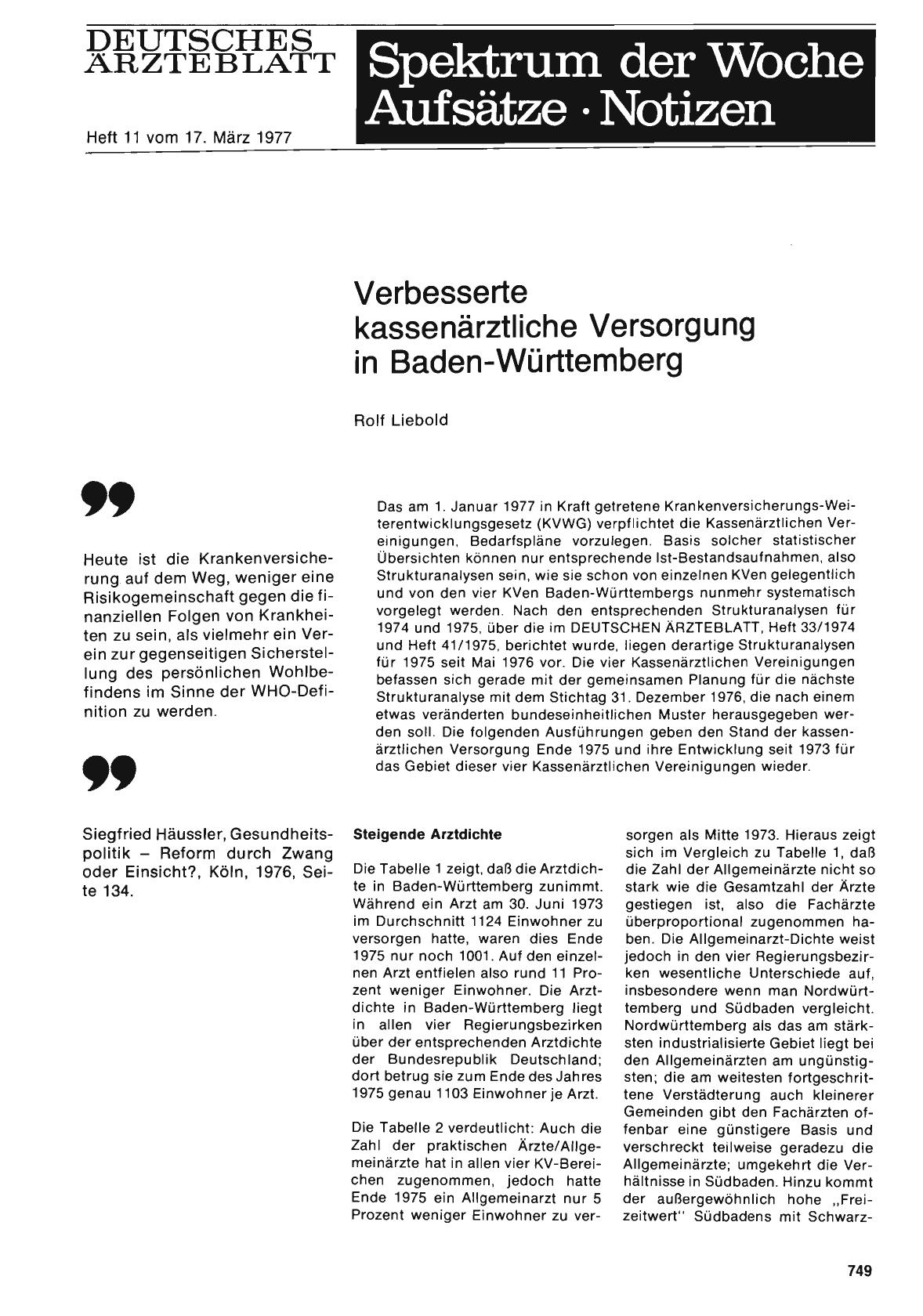 Vorschauseite 1: Verbesserte kassenärztliche Versorgung in Baden-Württemberg