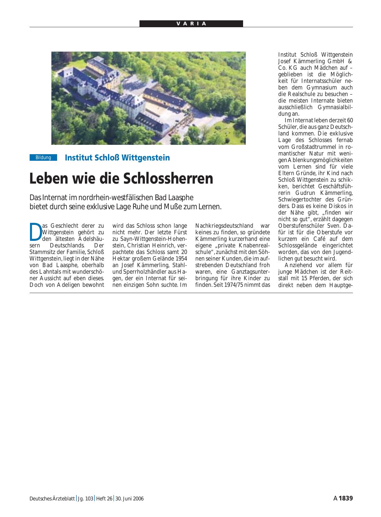Vorschauseite 1: Institut Schloß Wittgenstein: Leben wie die Schlossherren
