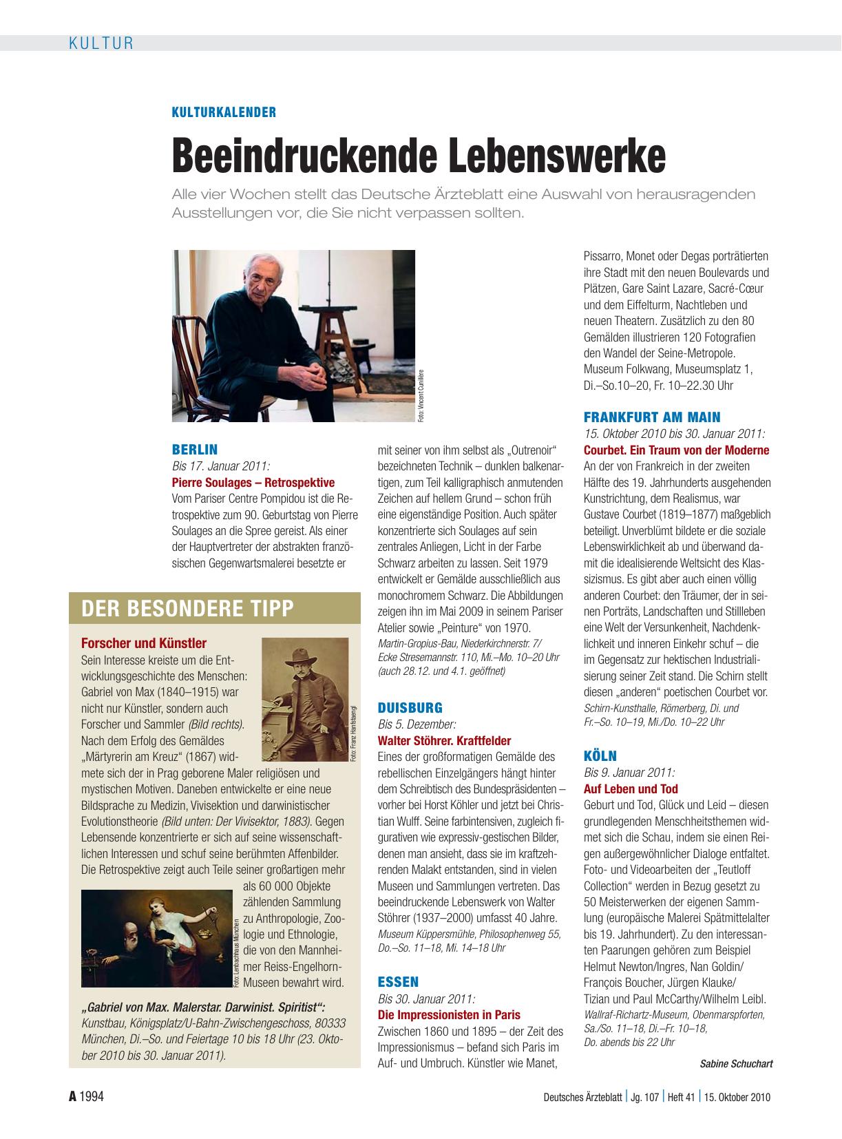 Vorschauseite 1: Kulturkalender: Beeindruckende Lebenswerke