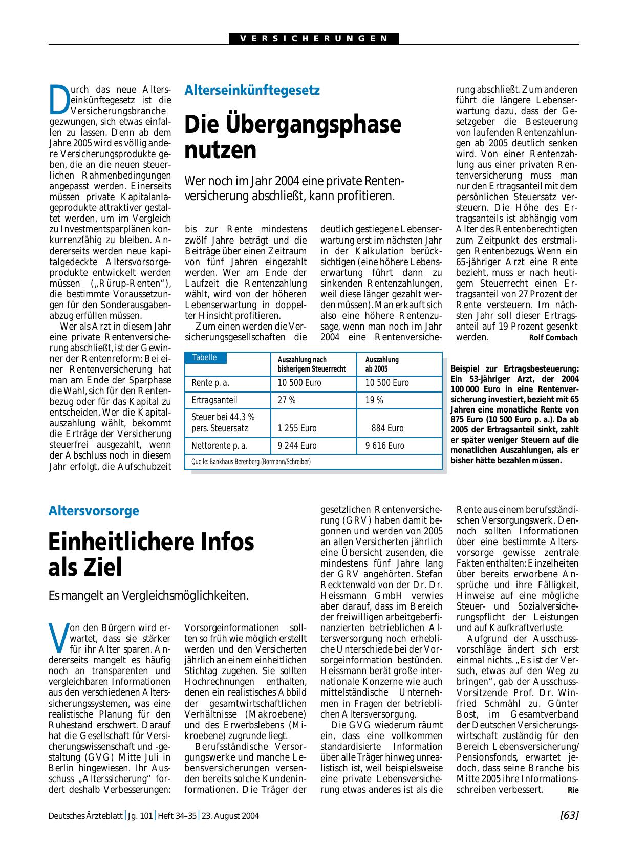 Vorschauseite 1: Alterseinkünftegesetz: Die Übergangsphase nutzen