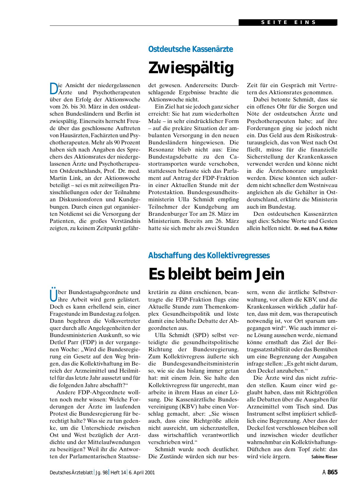 Vorschauseite 1: Ostdeutsche Kassenärzte: Zwiespältig
