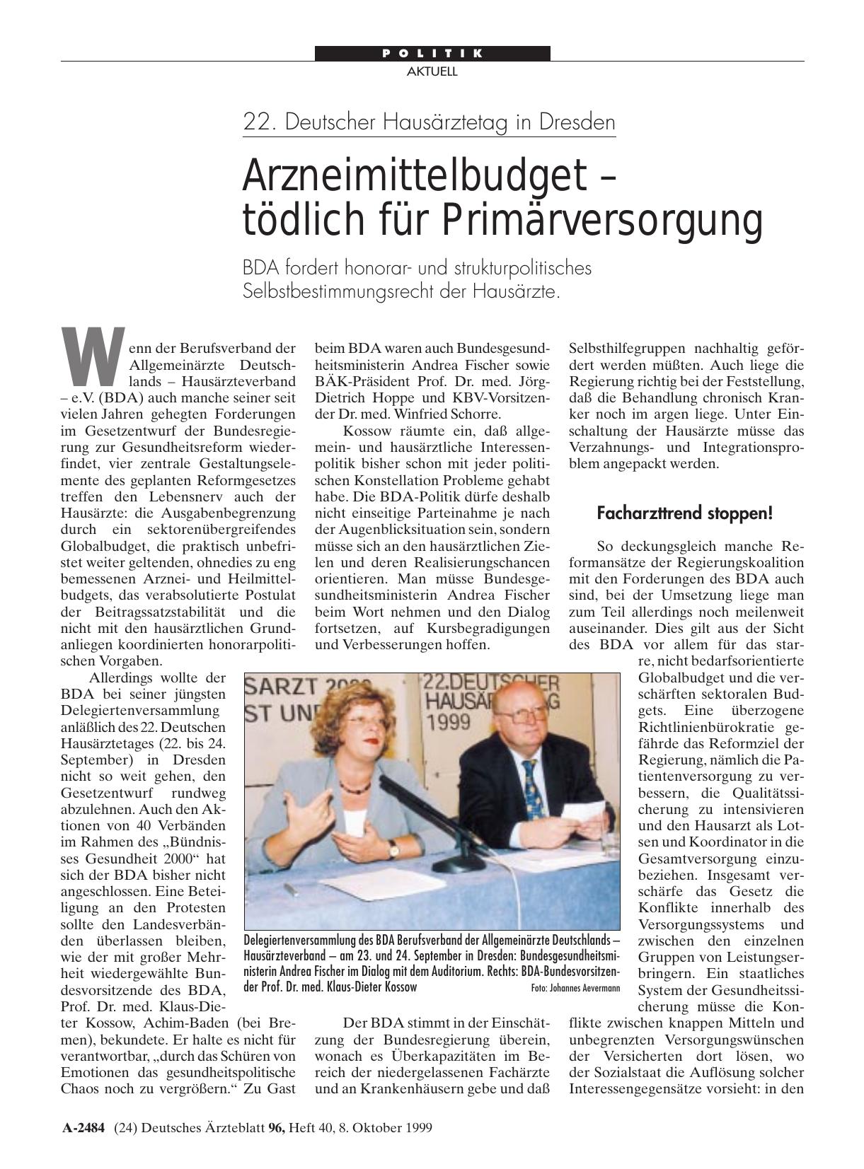 Vorschauseite 1: 22. Deutscher Hausärztetag in Dresden: Arzneimittelbudget - tödlich für Primärversorgung