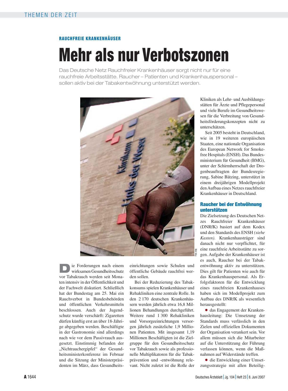 Vorschauseite 1: Rauchfreie Krankenhäuser: Mehr als nur Verbotszonen