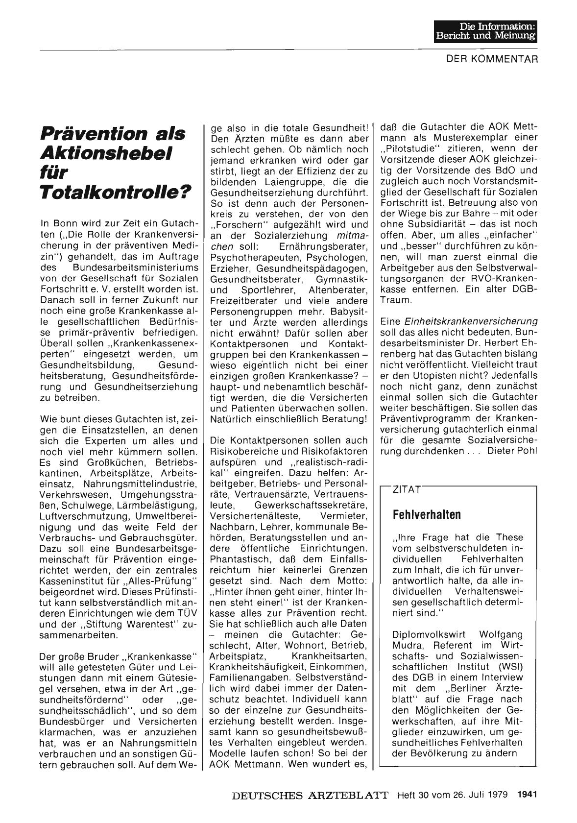 Vorschauseite 1: Prävention als Aktionshebel für Totalkontrolle?