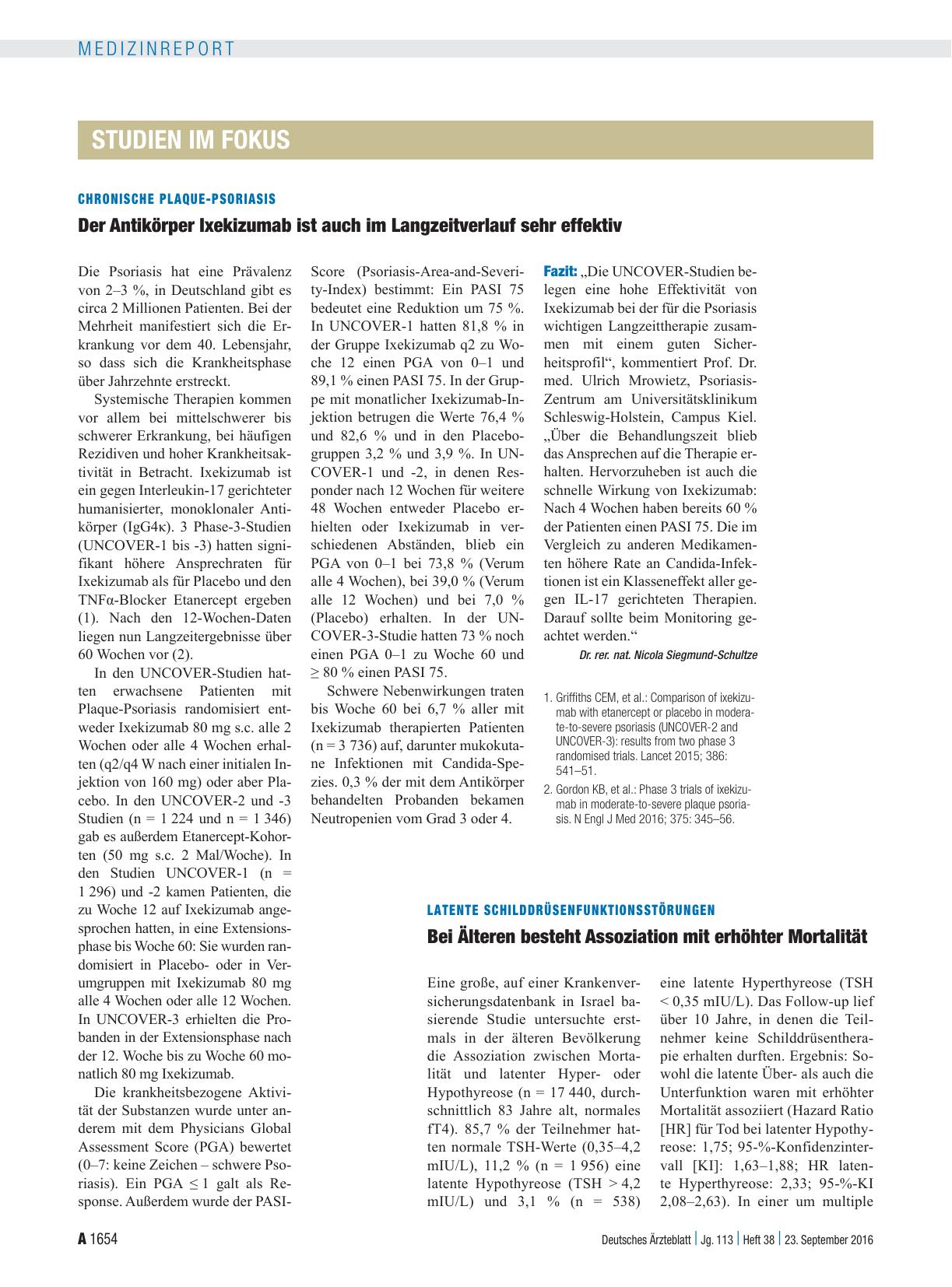 Vorschauseite 1: Chronische Plaque-Psoriasis: Der Antikörper Ixekizumab ist auch im Langzeitverlauf sehr effektiv