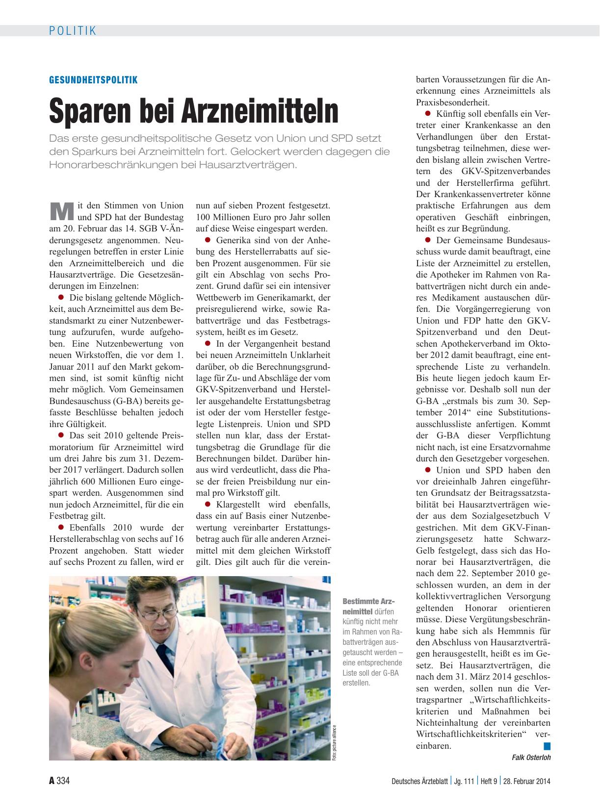 Vorschauseite 1: Gesundheitspolitik: Sparen bei Arzneimitteln