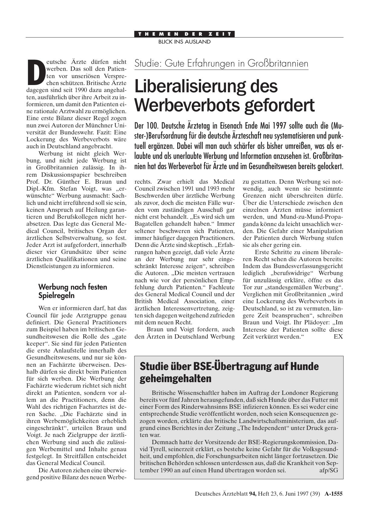 Vorschauseite 1: Studie über BSE-Übertragung auf Hunde geheimgehalten