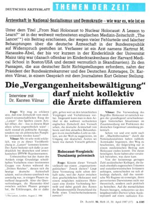 Vorschauseite 1: Die „Vergangenheitsbewältigung“ darf nicht kollektiv die Ärzte diffamieren