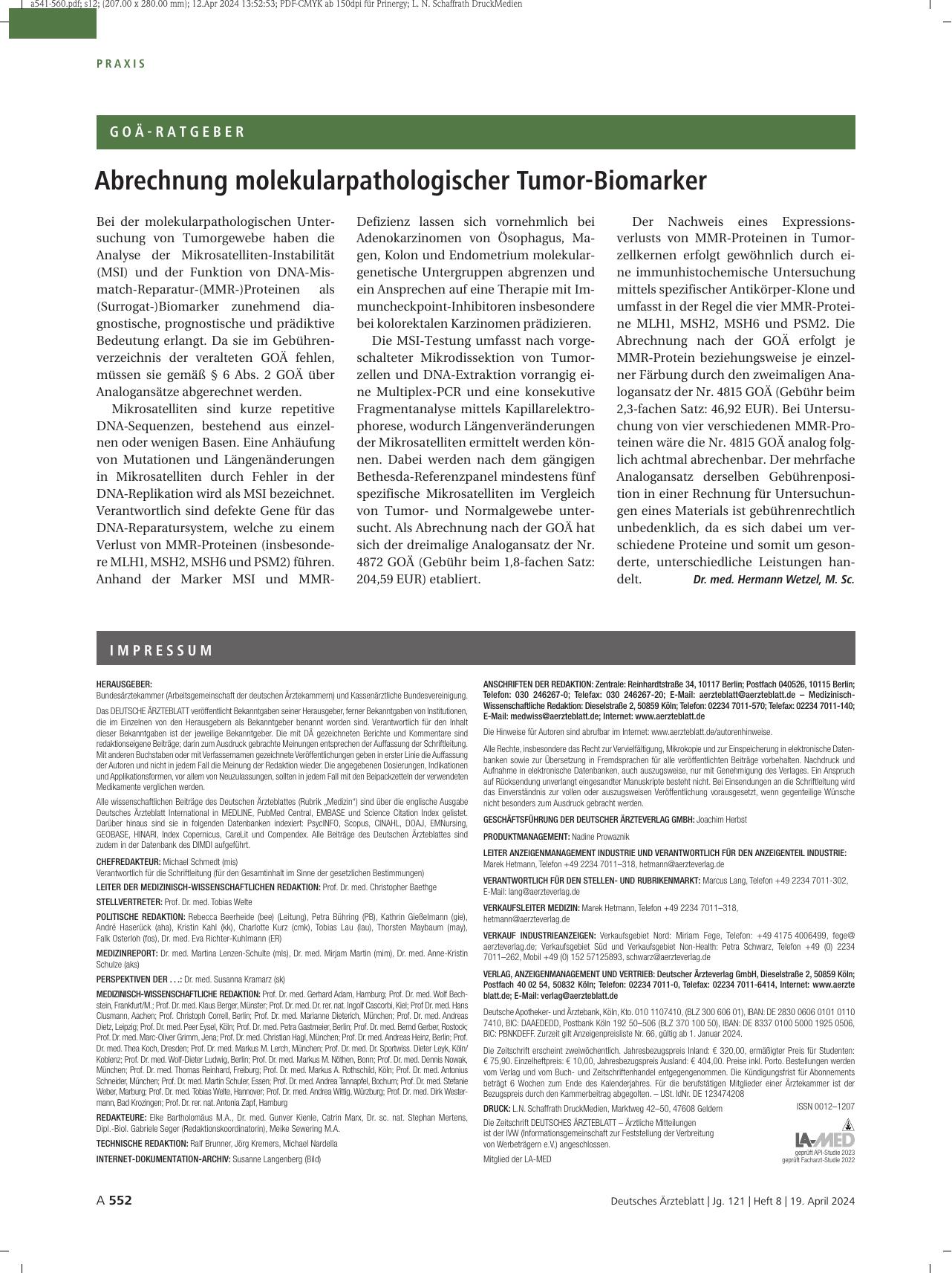 Vorschauseite 1: Abrechnung molekularpathologischer Tumor-Biomarker