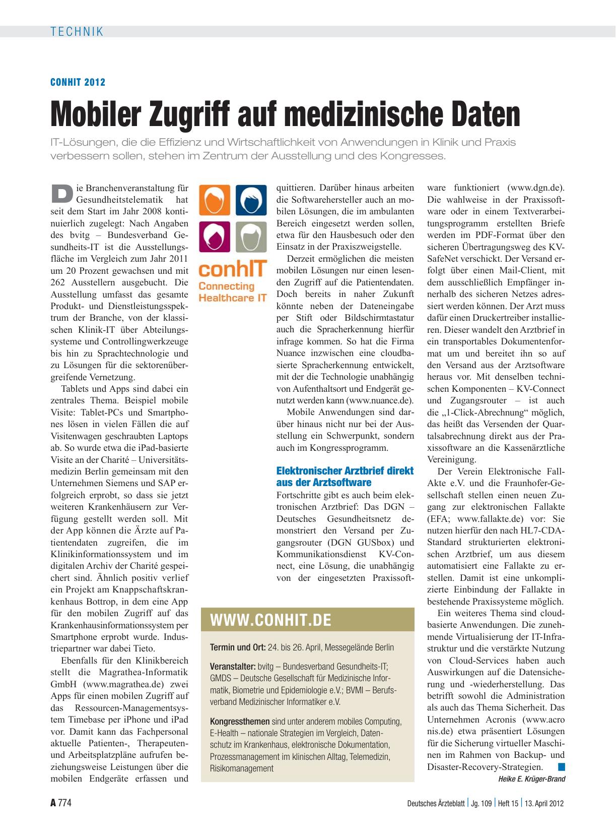 Vorschauseite 1: conhIT 2012: Mobiler Zugriff auf medizinische Daten