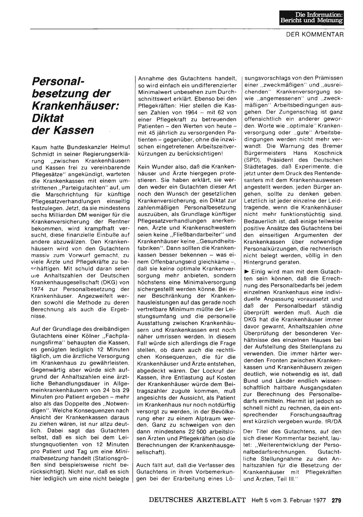 Vorschauseite 1: Personalbesetzung der Krankenhäuser: Diktat der Kassen
