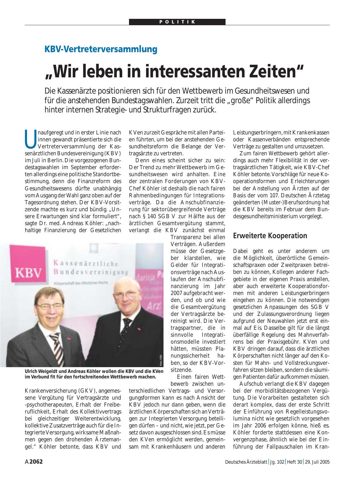Vorschauseite 1: KBV-Vertreterversammlung: „Wir leben in interessanten Zeiten“
