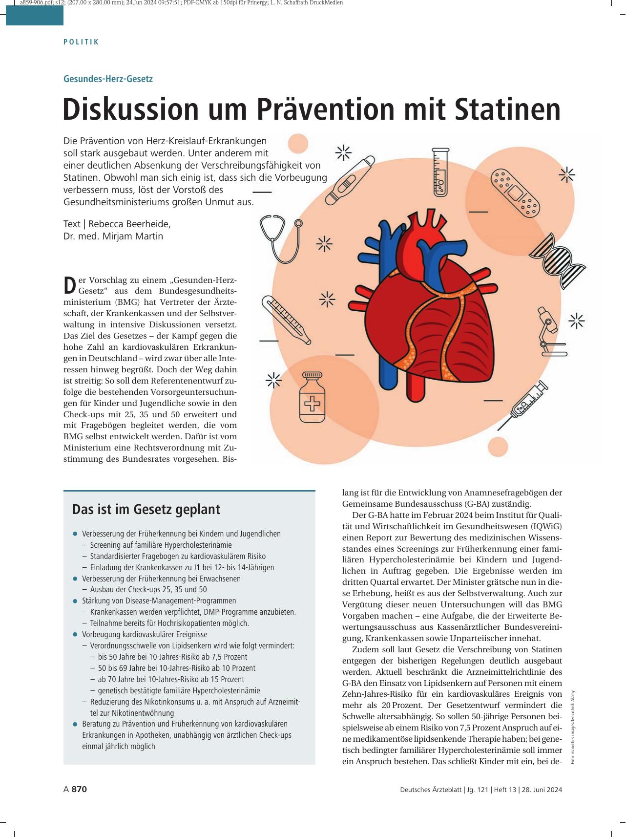 Vorschauseite 1: "Gesundheits-Herz-Gesetz: Diskussion um Prävention mit Statinen"