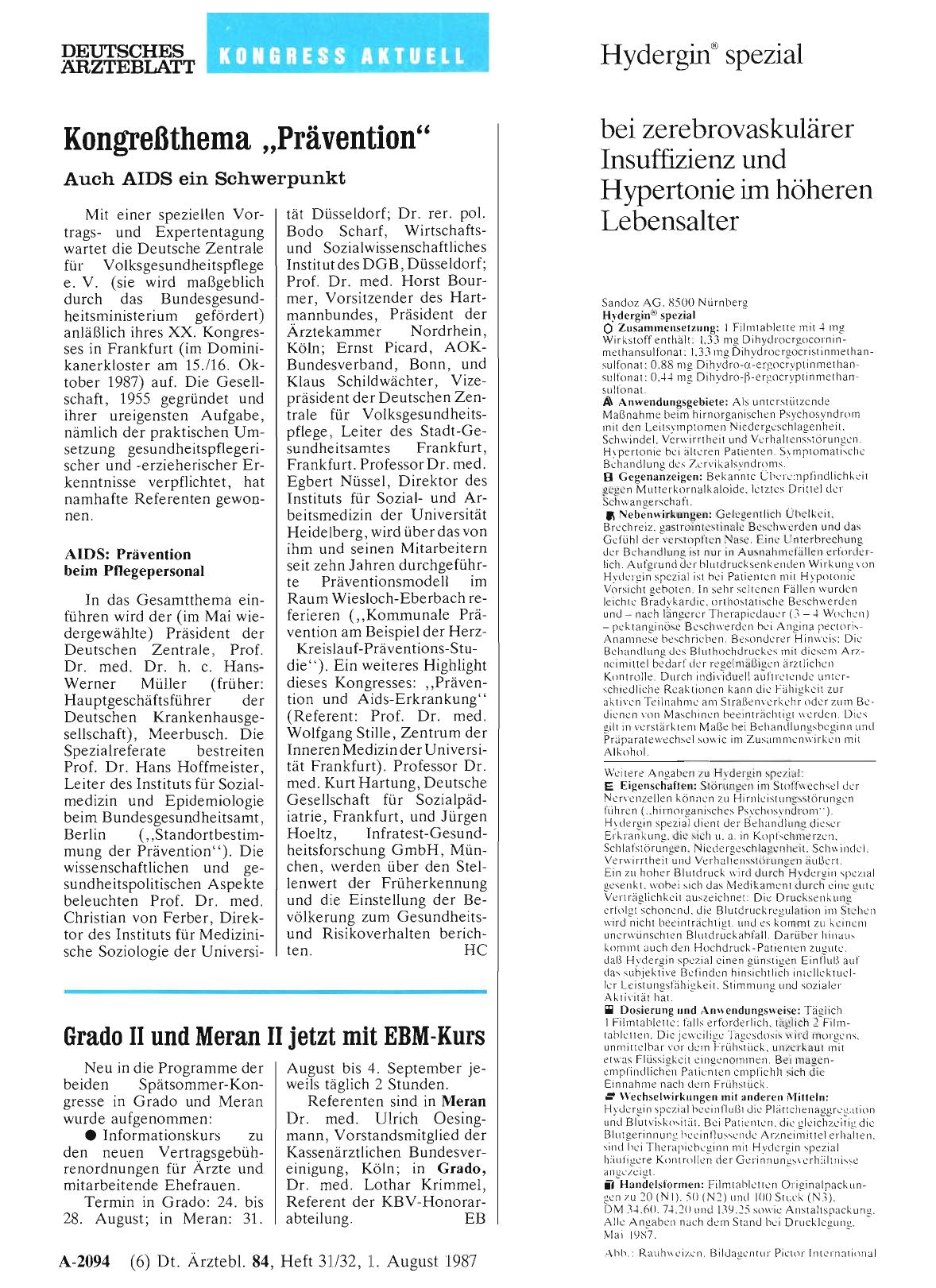 Vorschauseite 1: Kongreßthema „Prävention“: Auch AIDS ein Schwerpunkt