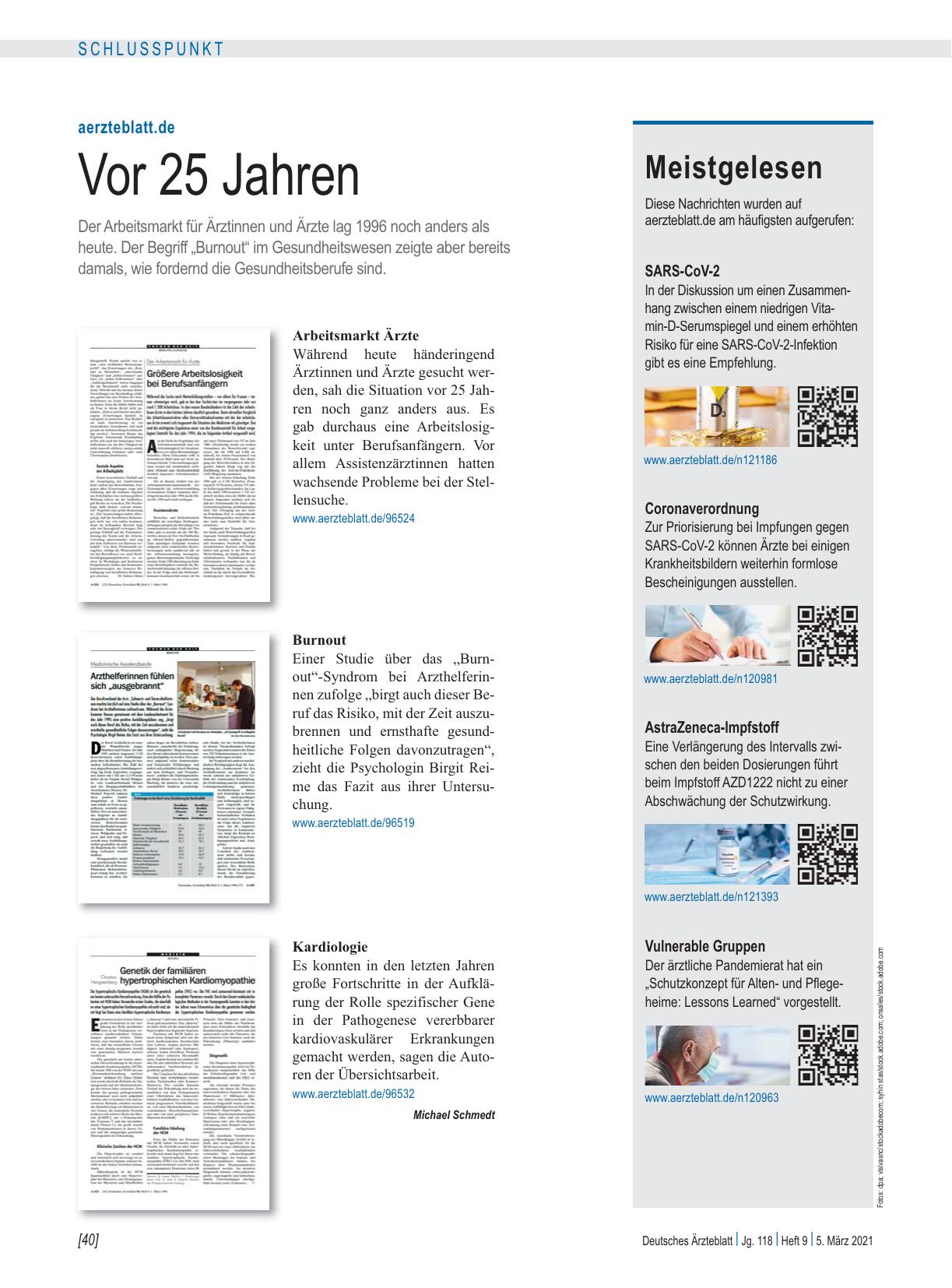 Vorschauseite 1: aerzteblatt.de: Vor 25 Jahren