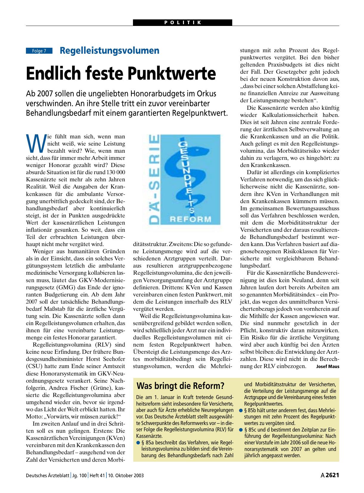 Vorschauseite 1: Regelleistungsvolumen: Endlich feste Punktwerte (Folge 7)