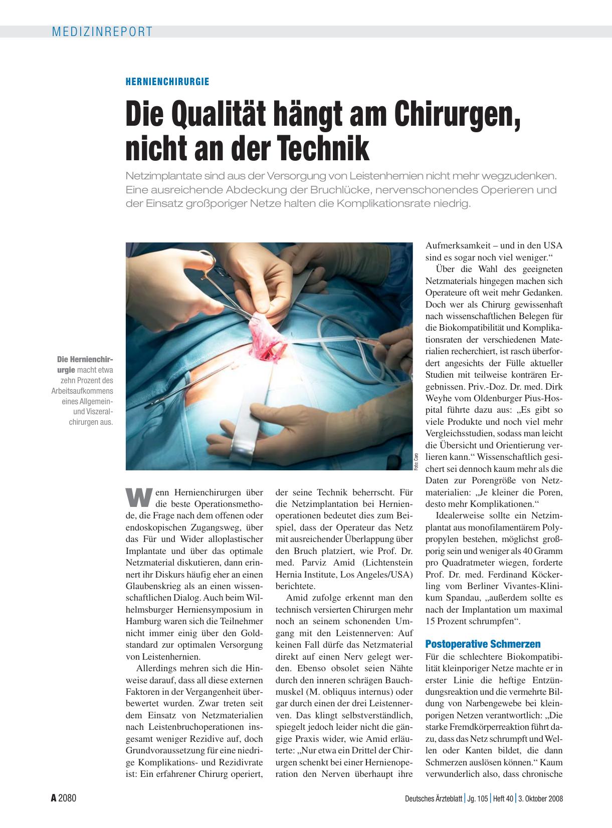 Vorschauseite 1: Hernienchirurgie: Die Qualität hängt am Chirurgen, nicht an der Technik