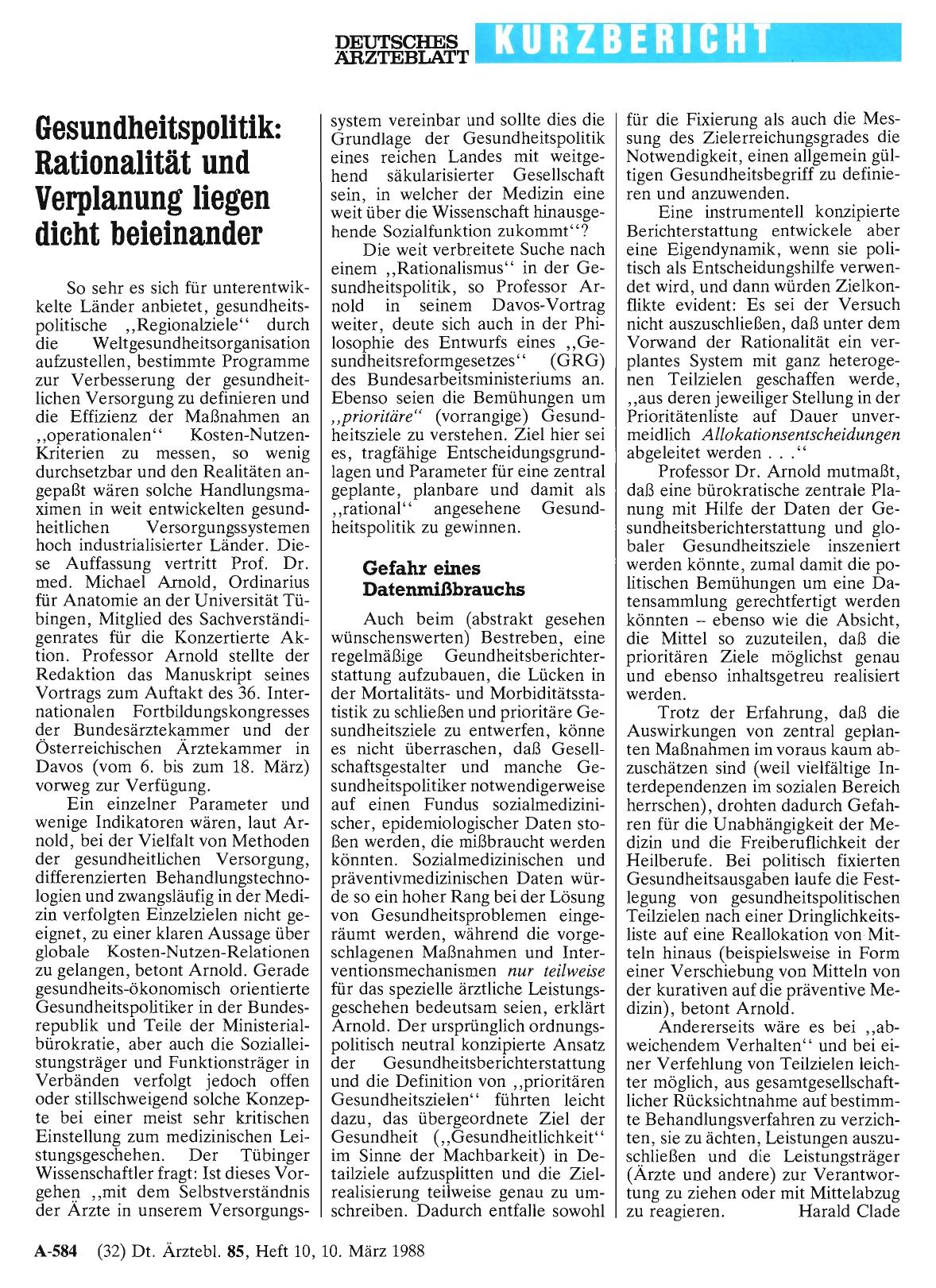Vorschauseite 1: Gesundheitspolitik: Rationalität und Verplanung liegen dicht beieinander