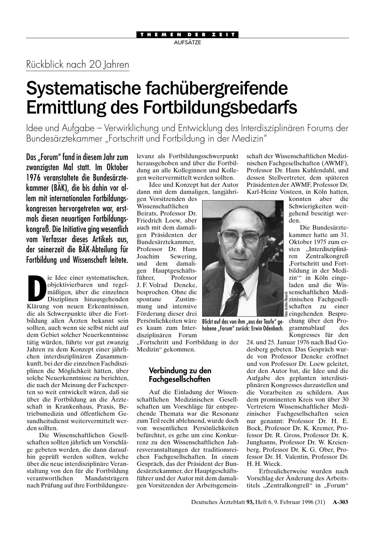 Vorschauseite 1: Rückblick nach 20 Jahren: Systematische fachübergreifende Ermittlung des Fortbildungsbedarfs Idee und Aufgabe – Verwirklichung und Entwicklung des Interdisziplinären Forums der Bu…