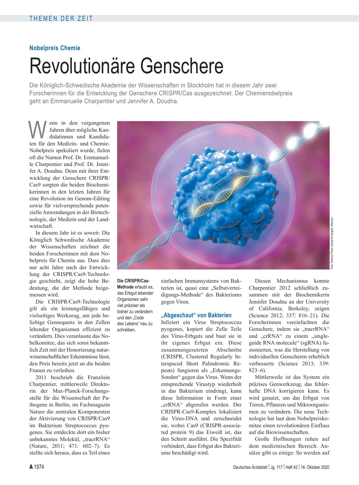 Vorschauseite 1: Nobelpreis Chemie: Revolutionäre Genschere