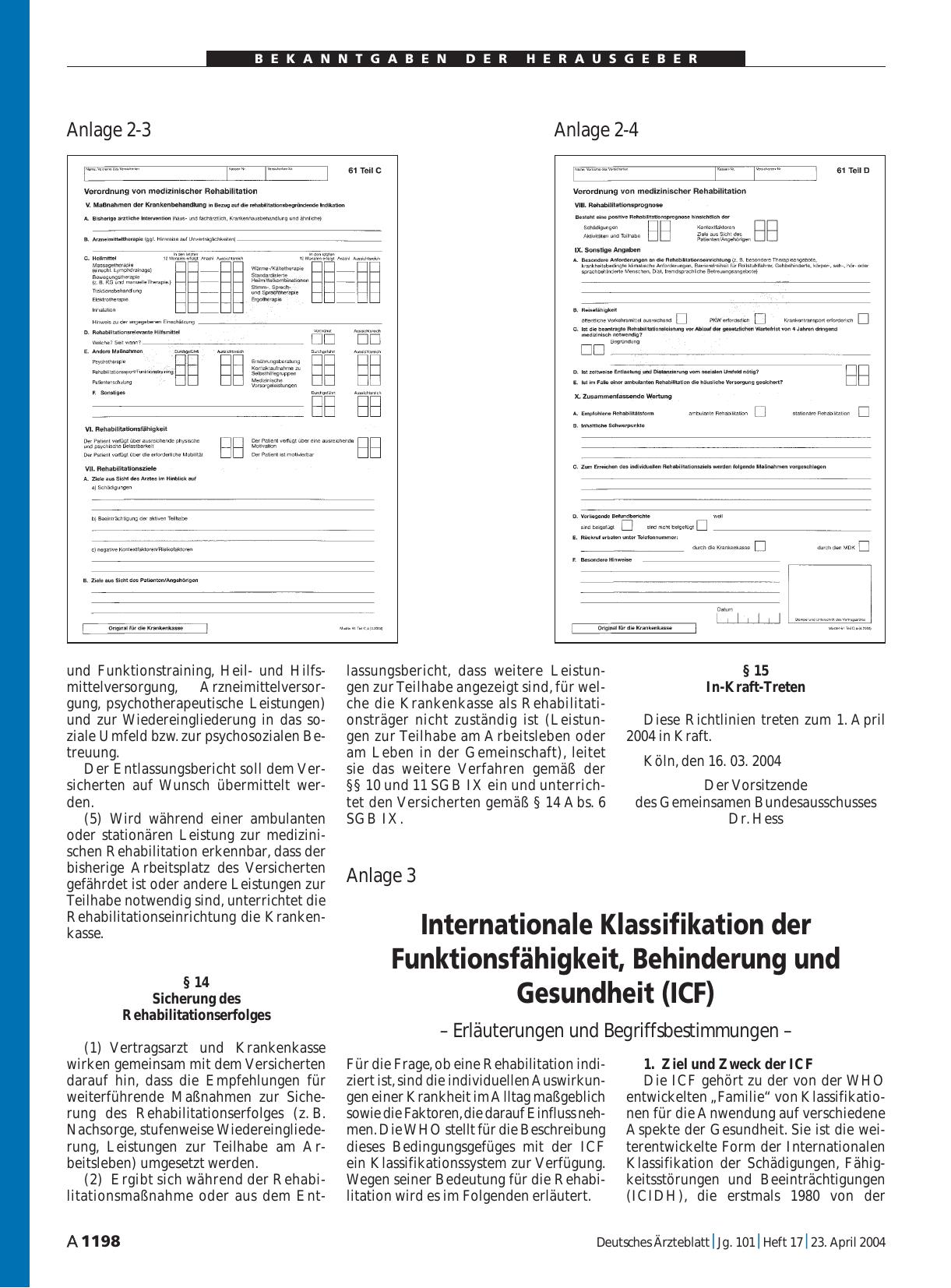 Vorschauseite 1: Anlage 3: Internationale Klassifikation der Funktionsfähigkeit, Behinderung und Gesundheit (ICF)