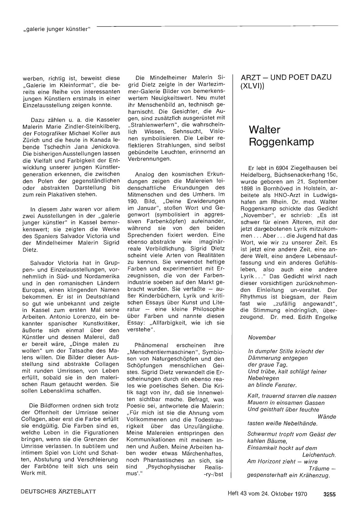 Vorschauseite 1: Arzt — und Poet dazu (XLVI): Walter Roggenkamp