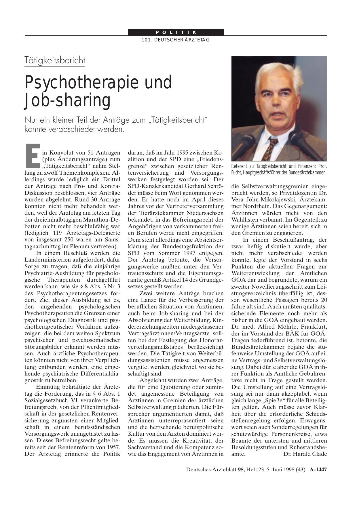 Vorschauseite 1: Tätigkeitsbericht: Psychotherapie und Job-sharing