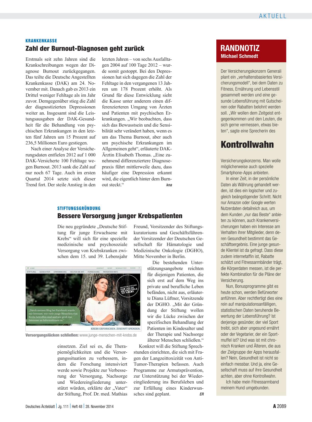 Vorschauseite 1: Stiftungsgründung: Bessere Versorgung junger Krebspatienten