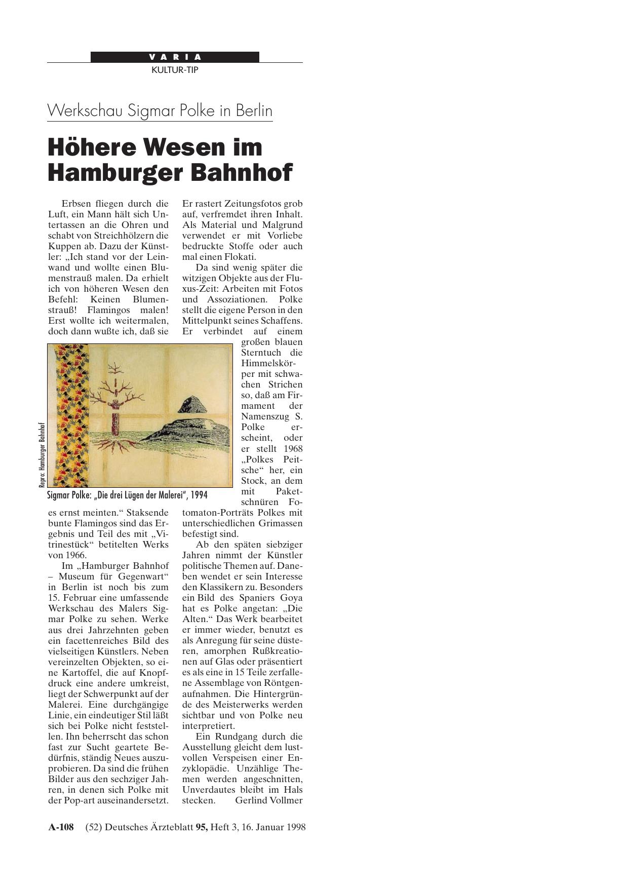 Vorschauseite 1: Werkschau Sigmar Polke in Berlin: Höhere Wesen im Hamburger Bahnhof