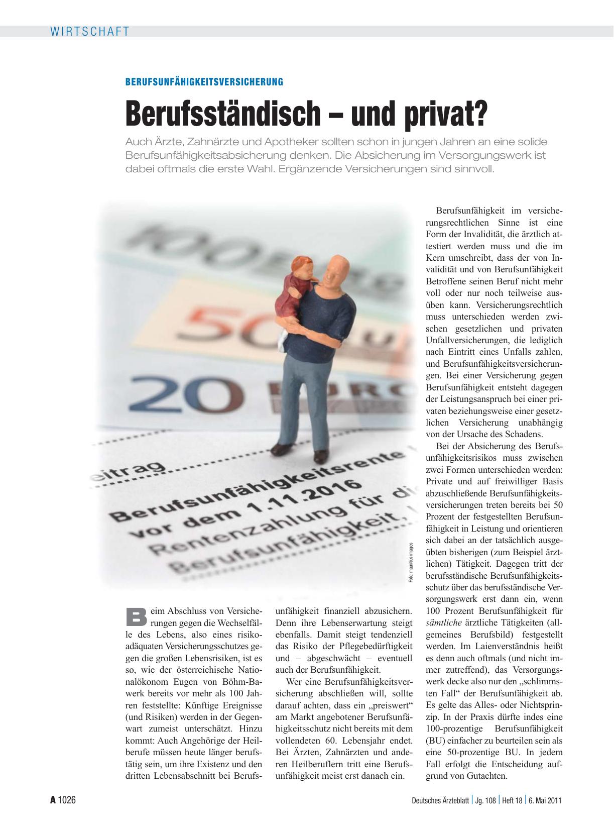 Vorschauseite 1: Berufsunfähigkeitsversicherung: Berufsständisch – und privat?