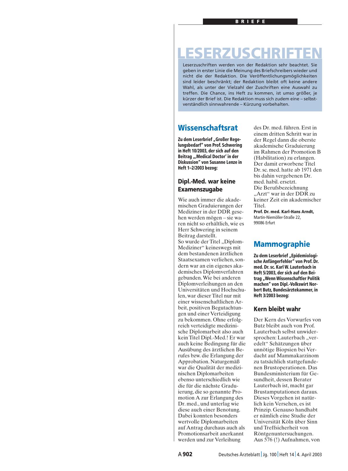 Vorschauseite 1: Wissenschaftsrat: Dipl. -Med. war keine Examenszugabe