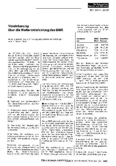 Vorschauseite 1: Vereinbarung über die Weiterentwicklung des BMÄ: Neuer Laborteil sowie Anhebung arztspezifischer Leistungen zum 1. Januar 1976
