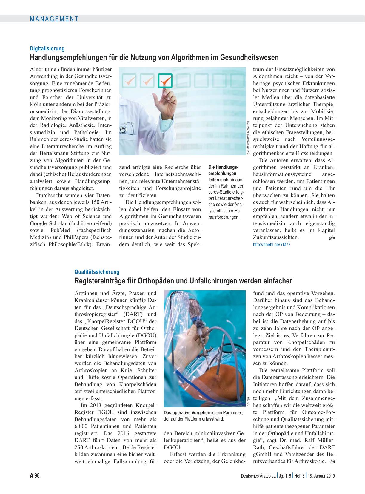 Vorschauseite 1: Qualitätssicherung: Registereinträge für Orthopäden und Unfallchirurgen werden einfacher