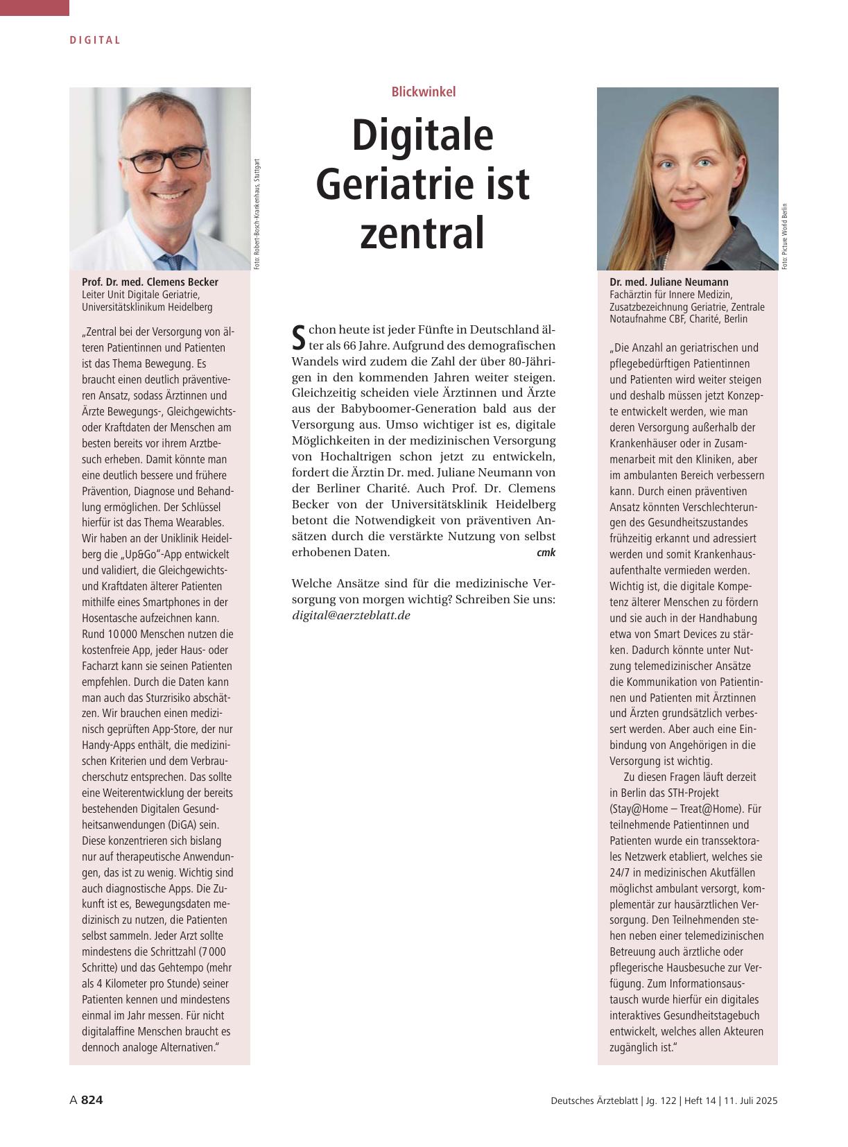 Vorschauseite 1: Blickwinkel: Digitale Geriatrie ist zentral