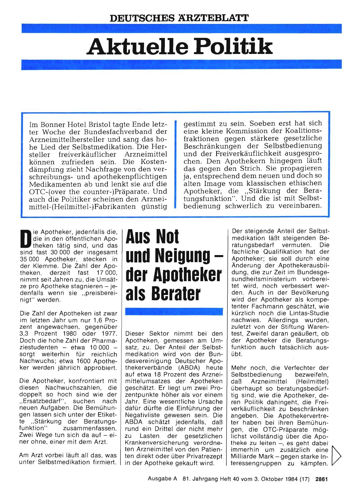 Vorschauseite 1: Aus Not und Neigung der Apotheker als Berater