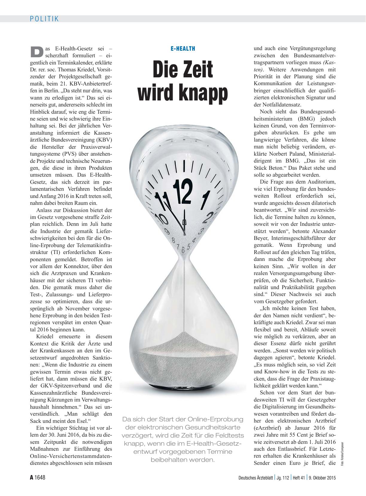 Vorschauseite 1: E-Health: Die Zeit wird knapp