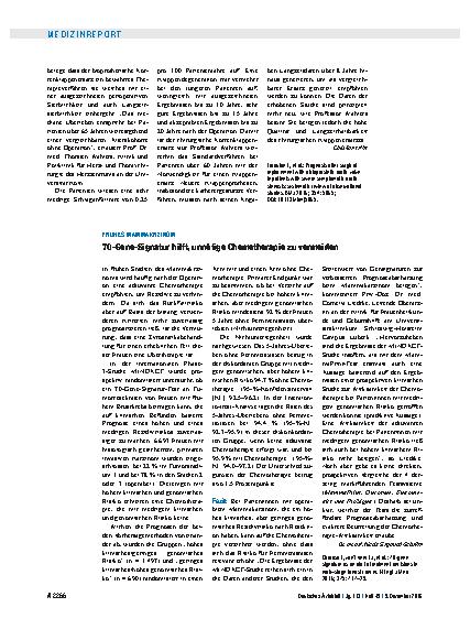Vorschauseite 1: Frühes Mammakarzinom: 70-Gene-Signatur hilft, unnötige Chemotherapie zu vermeiden