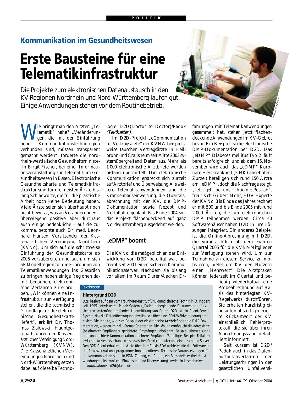 Vorschauseite 1: Kommunikation im Gesundheitswesen: Erste Bausteine für eine Telematikinfrastruktur